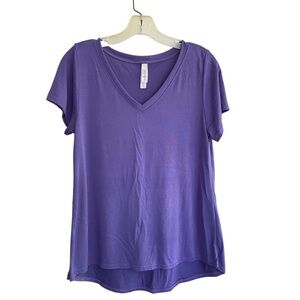 LulaRoe V-Neck Short Sleeve Purple Cotton Blend Top Tee XS
